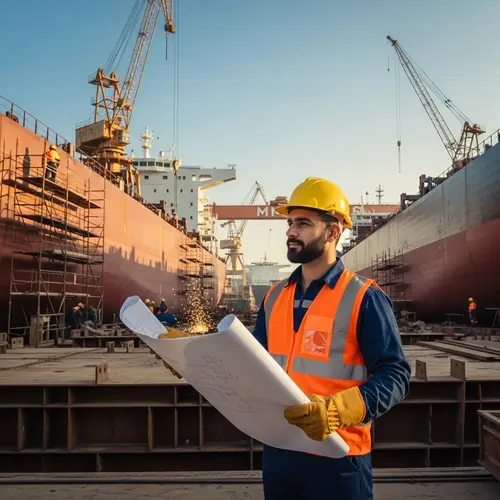 Handsome Middle Eastern Ship Engineer | Shipyard Construction Scene