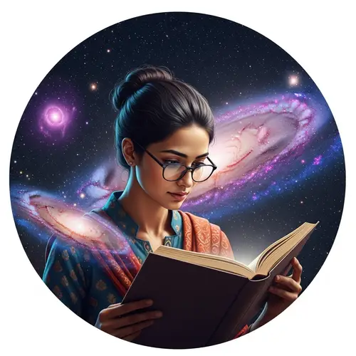 South Asian Female Scholar in Cosmos-Themed Profile Picture