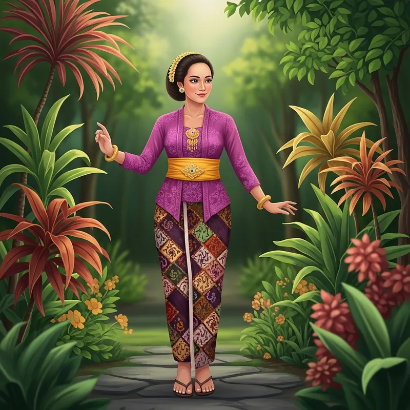 Javanese Girl in Traditional Kebaya Outfit | Lush Tropical Garden Scene