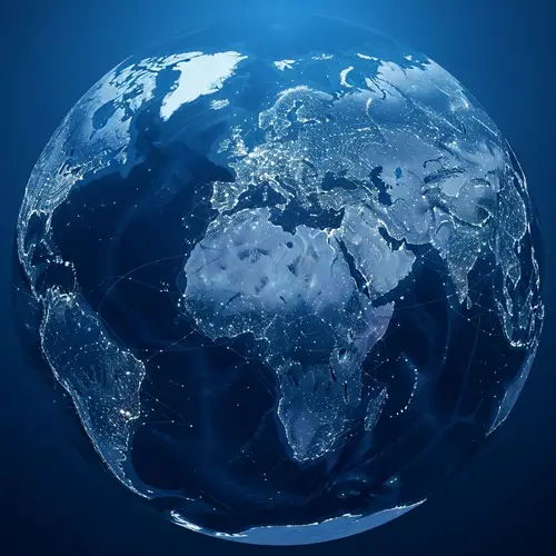 Celestial Blue Flat World Map with White Infrastructure Network