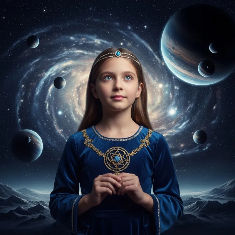 Astral Maiden: Mystical Pose in Cosmic Realm