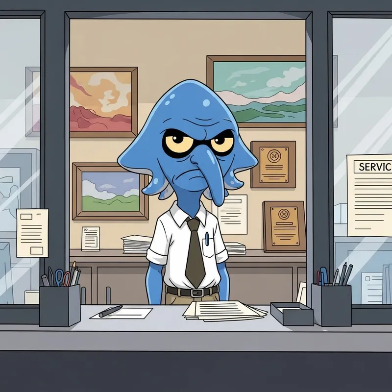Cartoon Squidward as a Public Service Worker