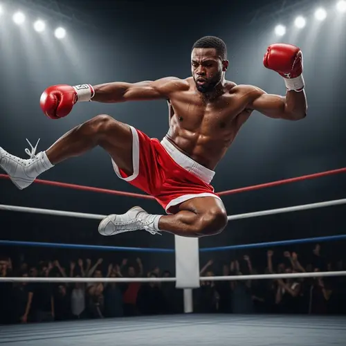 Muscular African Man in Boxing Attire | Athletic Stunt in Ring