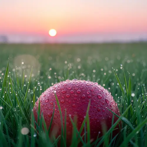 Dew-Covered Fruit in Lush Meadow at Sunrise