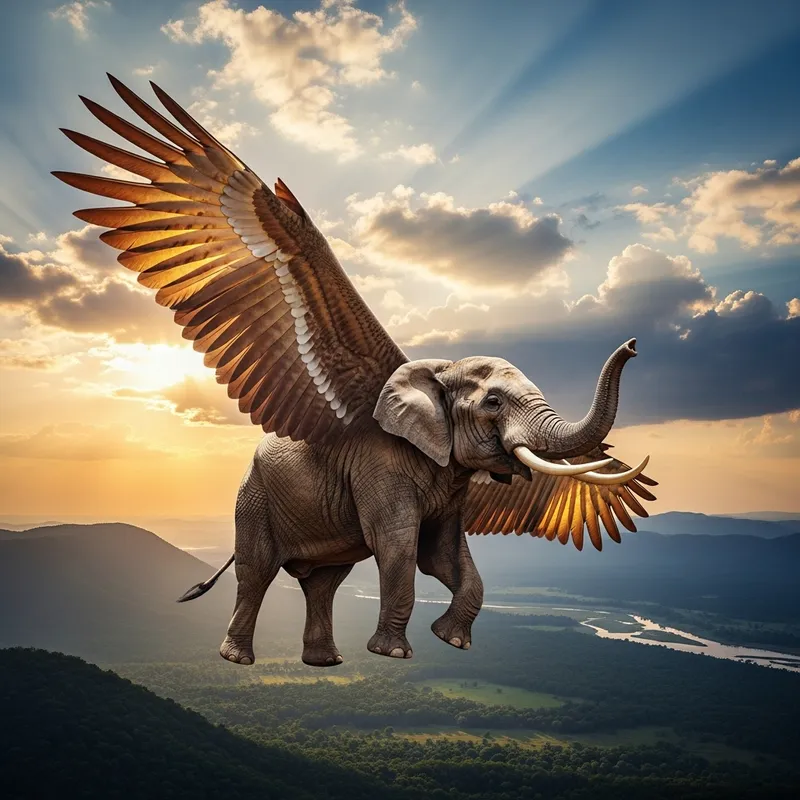Flying Elephant - Magical Scene in the Sky