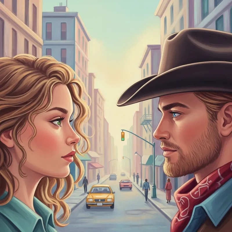 Whimsical Urban Encounter: Love at First Sight in Dreamy Pastel Colors