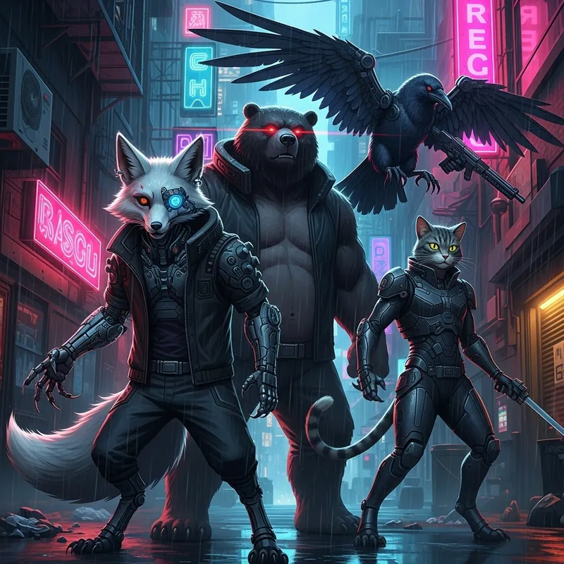 Cyberpunk Animal Gangster in Neon City | Futuristic Scene Cyberpunk Animal Gangster in Neon City | Futuristic Scene