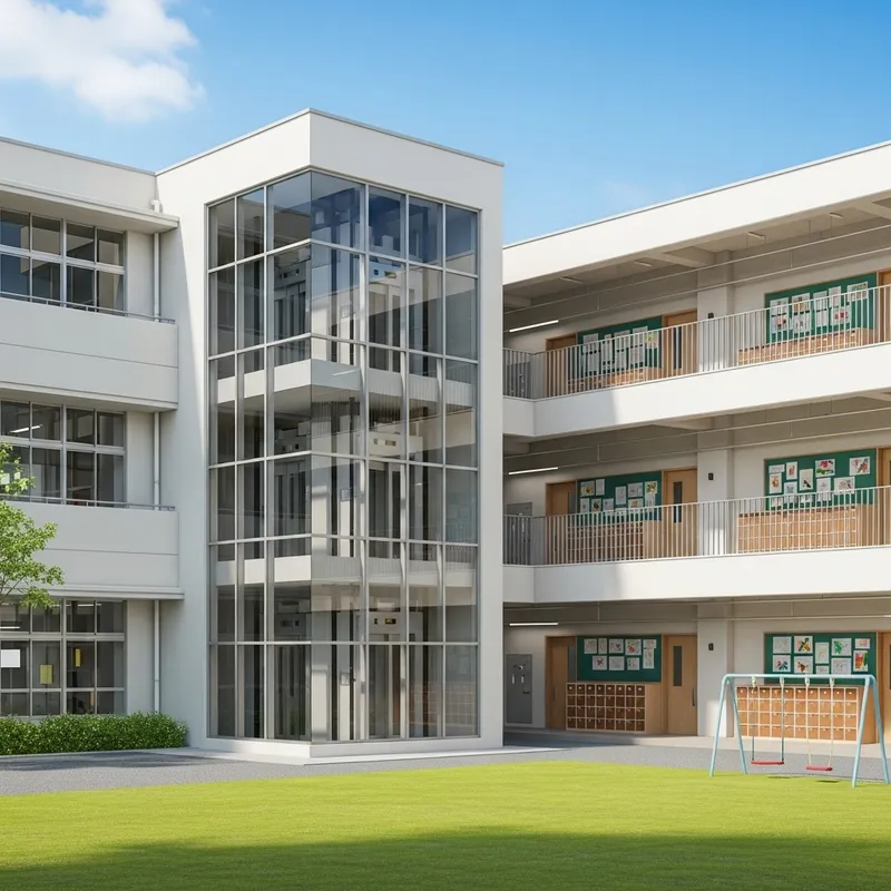 Modern Two-Story School Building with Elevators - Educational Facility Design Modern Two-Story School Building with Elevators - Educational Facility Design