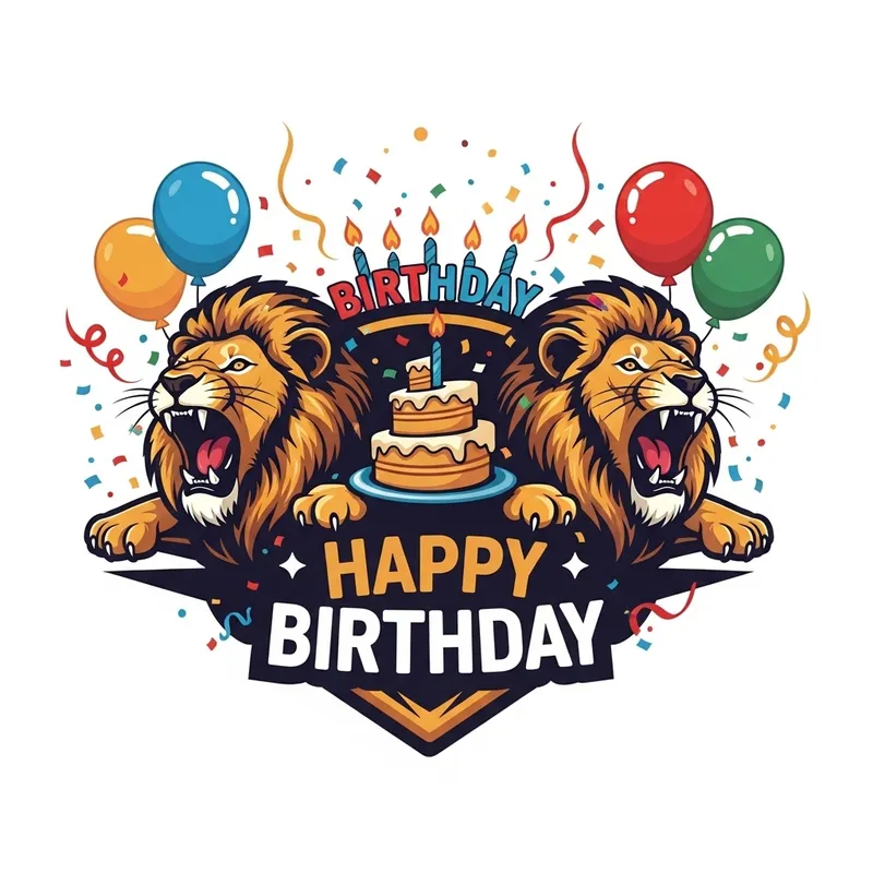 Playful Roaring Lions Birthday Theme Logo