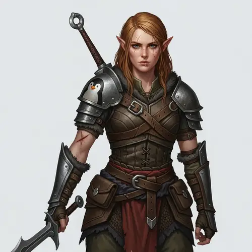 Battle-Ready Elf Woman in Rugged Leather Outfit