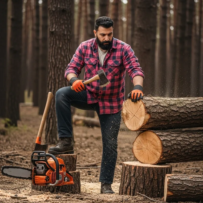 Robust Middle-Eastern Lumberjack in Pink Flannel Shirt