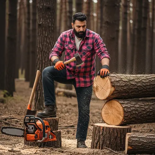 Middle-Eastern Lumberjack in Pink Flannel Shirt | Woodsman Attire