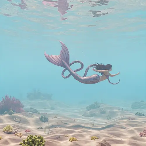 Whimsical Underwater Landscape with Middle-Eastern Mermaid