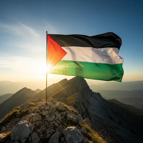 Majestic Flag of Palestine Waving Under Sun Rays