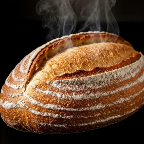 Freshly Baked Rustic Loaf: Golden Crust & Irregular Air Pockets