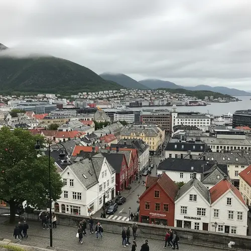 Panoramic View of Colorful Bergen City | Scenic Mountain Range & Sea