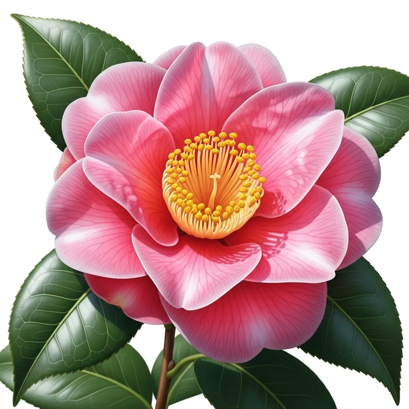 Vibrant Blooming Camellia Flower: Detailed Depiction Vibrant Blooming Camellia Flower: Detailed Depiction