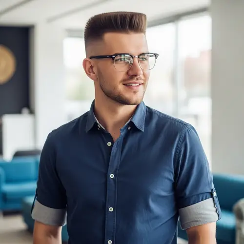Young Uncle with Flat Haircut & Glasses