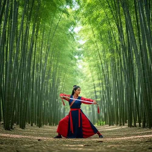 Female Swordswoman in Chinese Bamboo Forest | Sword Dance