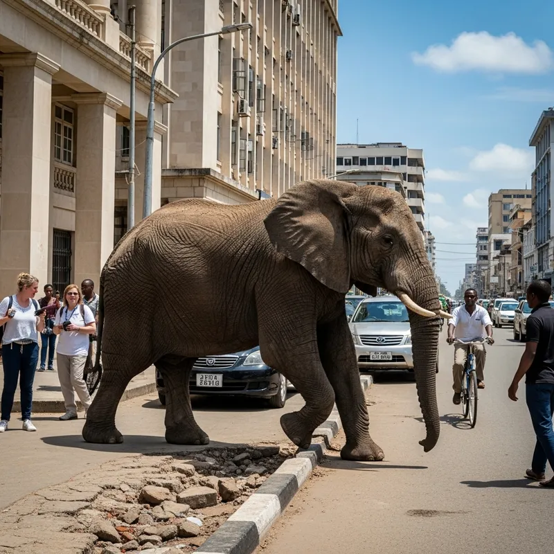 African Elephant in Streets of Dar es Salaam