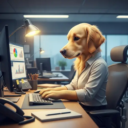 Golden Retriever Office Job: Modern Corporate Work Scene