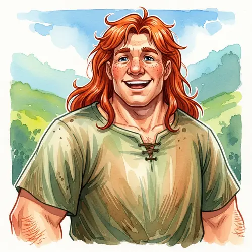 Cheerful Red-Haired Giant Illustration in Watercolor Style
