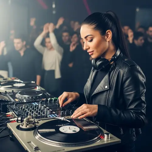 Enthused Middle-Eastern Female DJ Spinning Records | Nightclub Vibes