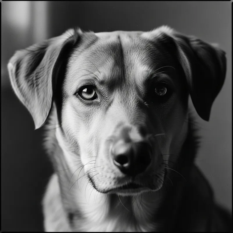 Vintage Portrait of Faithful Dog in Dramatic Black and White with Intense Gaze