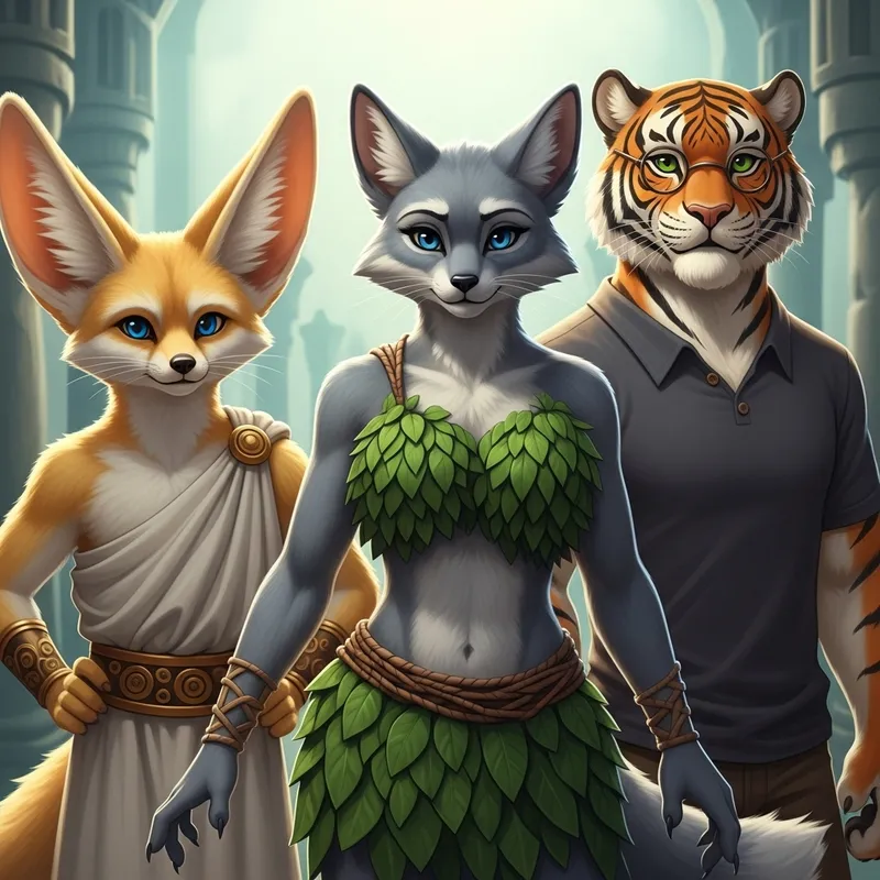Anthropomorphic Fennec Fox, Vixen, and Tiger Art