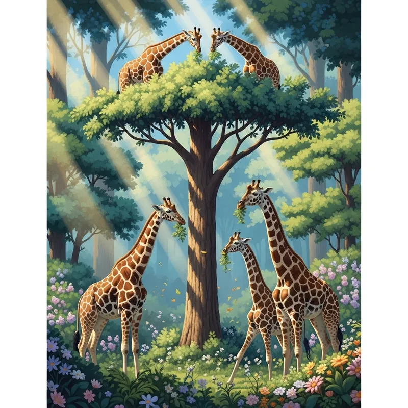Giraffes in Forest: A Serene Harmony