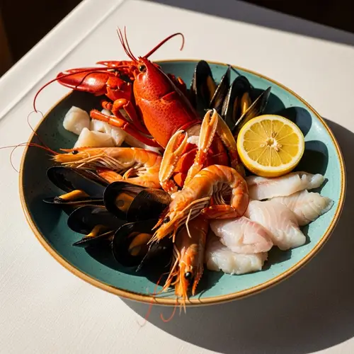 Fresh Seafood Platter on Teal Plate