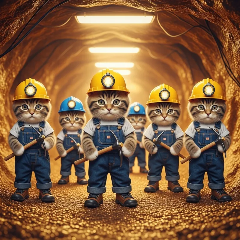 Kittens in Gold Mine - Adorable Miners in Overalls