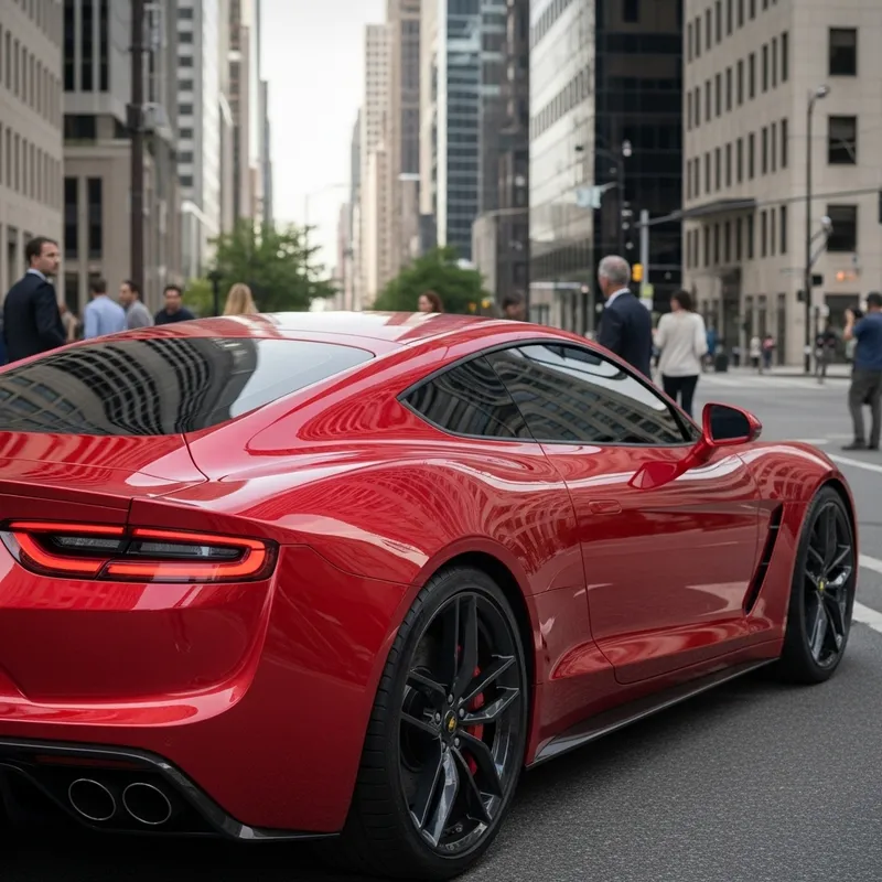 Modern Red Car in Urban Setting | Stylish Design & Cityscape