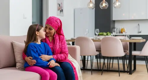 Cozy Moments: Mother and Child in a Warm Living Room