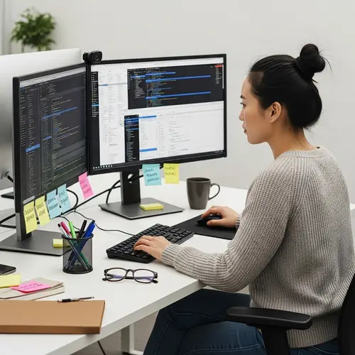 Professional Asian Woman Working at Organized Workstation