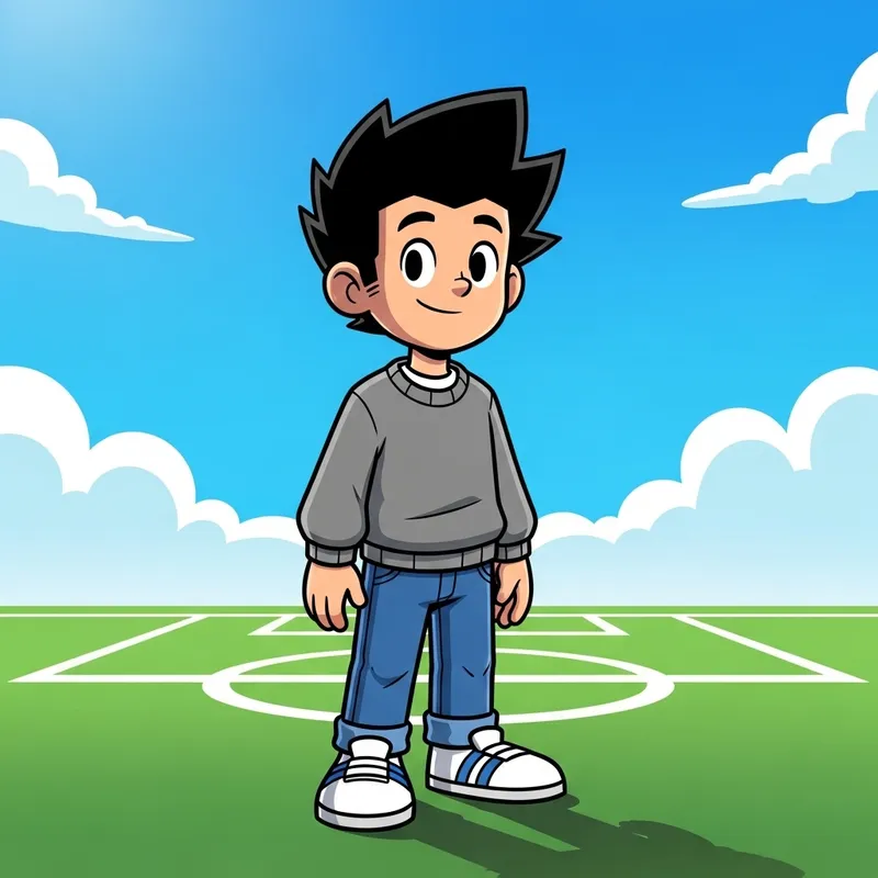 Cartoon Drawing of 8-Year-Old Boy Playing Soccer