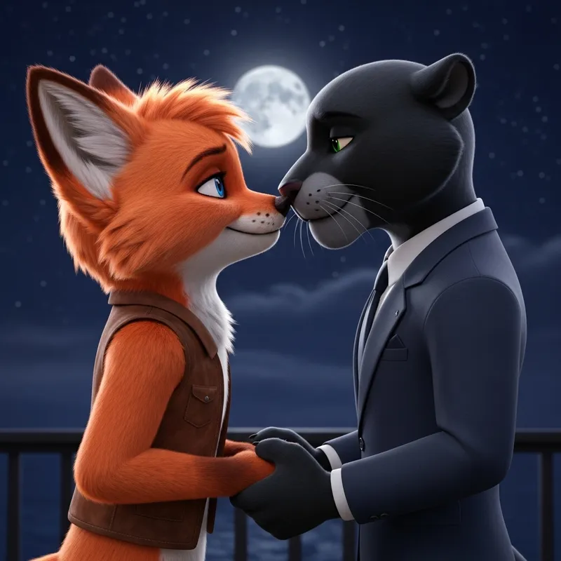 Two Furry Lovers Kissing: A Romantic Scene