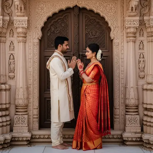 South Asian Couple in Vrindavan Temple | Traditional Attire
