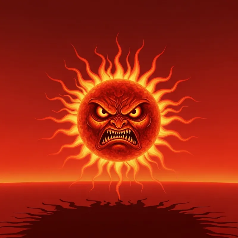 Menacing Angry Sun Illustration | Fierce Radiating Rays