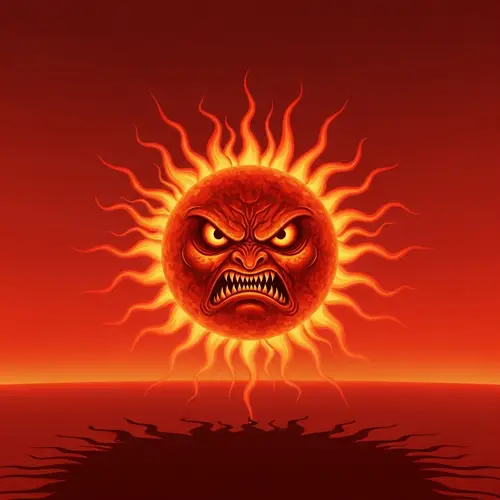 Angry Sun Illustration | Intense Radiating Rays