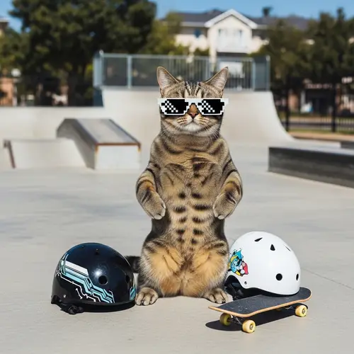 Skateboarding Cat: Stylish Feline with Skate Attitude
