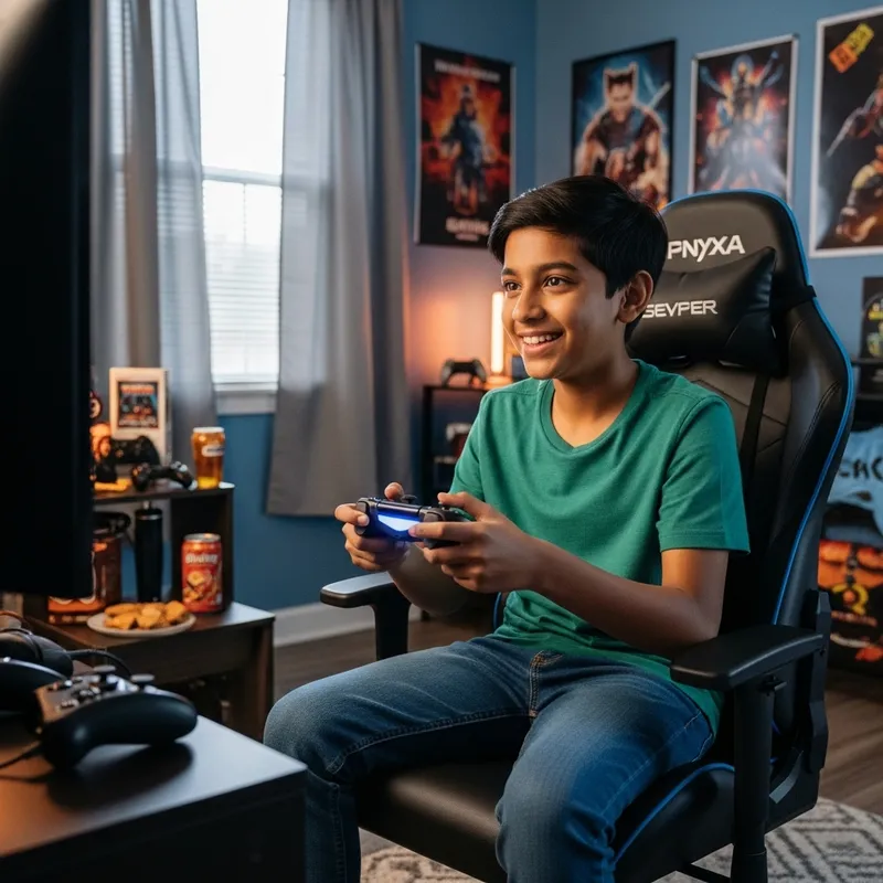 Young Boy Engrossed in Video Game Fun