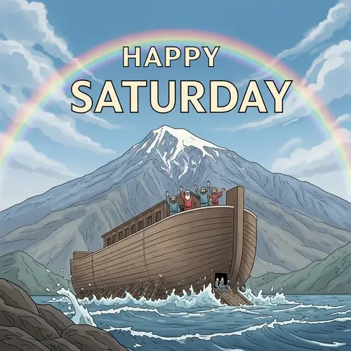 Happy Saturday: Noah Arrives at Mount Ararat with the Ark | Covenant Scene