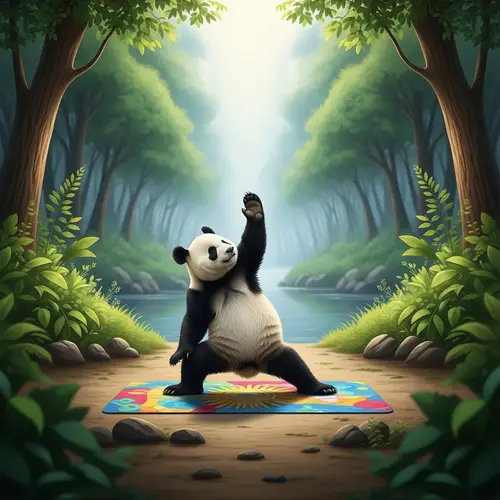 Peaceful Panda Yoga in Nature | Surya Namaskar Pose on Sports Mat