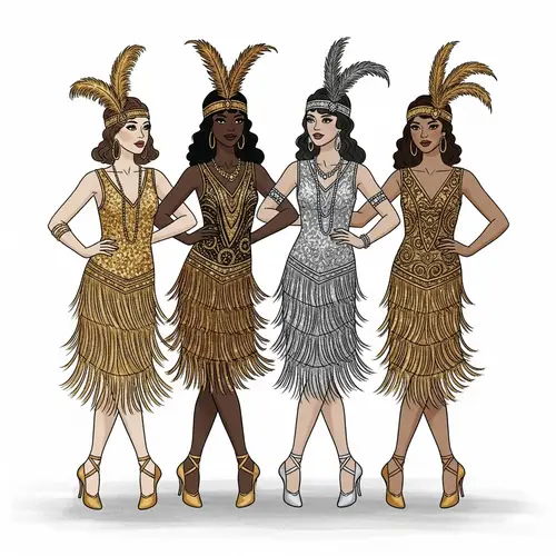 1920s Inspired Dance Ensemble Sketch with Four Female Dancers
