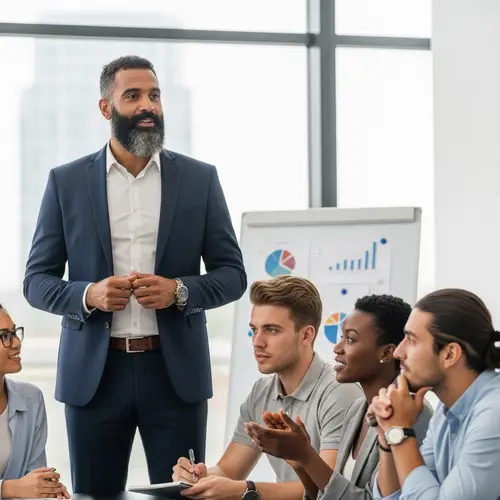 Confident Middle-Eastern Leader Addressing Diverse Team | Professional Setting