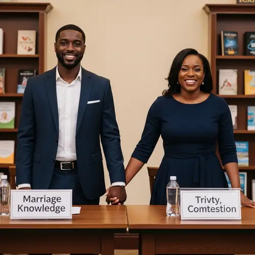 Elegant Black Couple Competing in Marriage Knowledge Contest