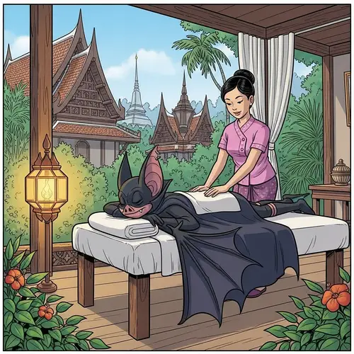 Batman Gets a Relaxing Thai Massage in Cartoon Style