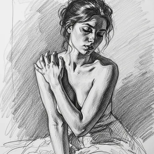 Impressionistic Figure Sketch of Caucasian Woman: Sensual and Ethereal