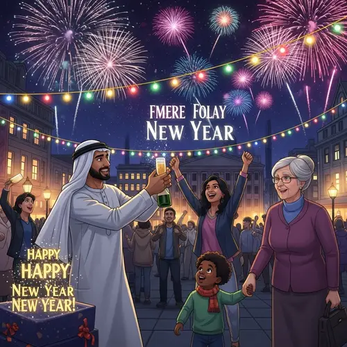 Global New Year's Celebration in Vibrant City Square